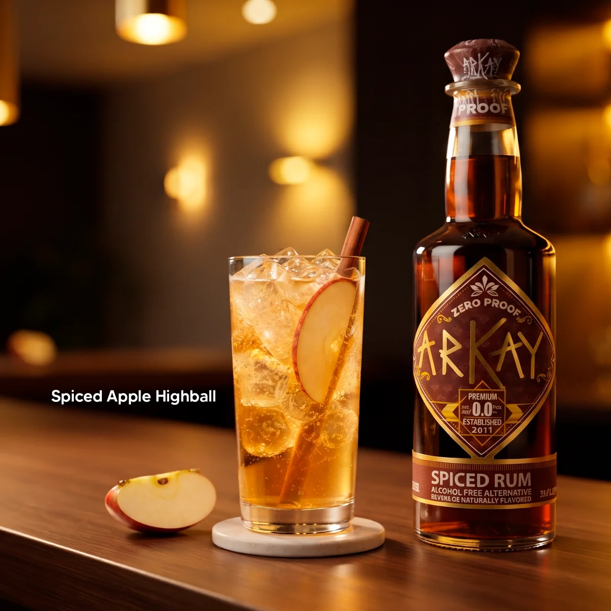 Spiced apple zero-proof mocktail made with ARKAY