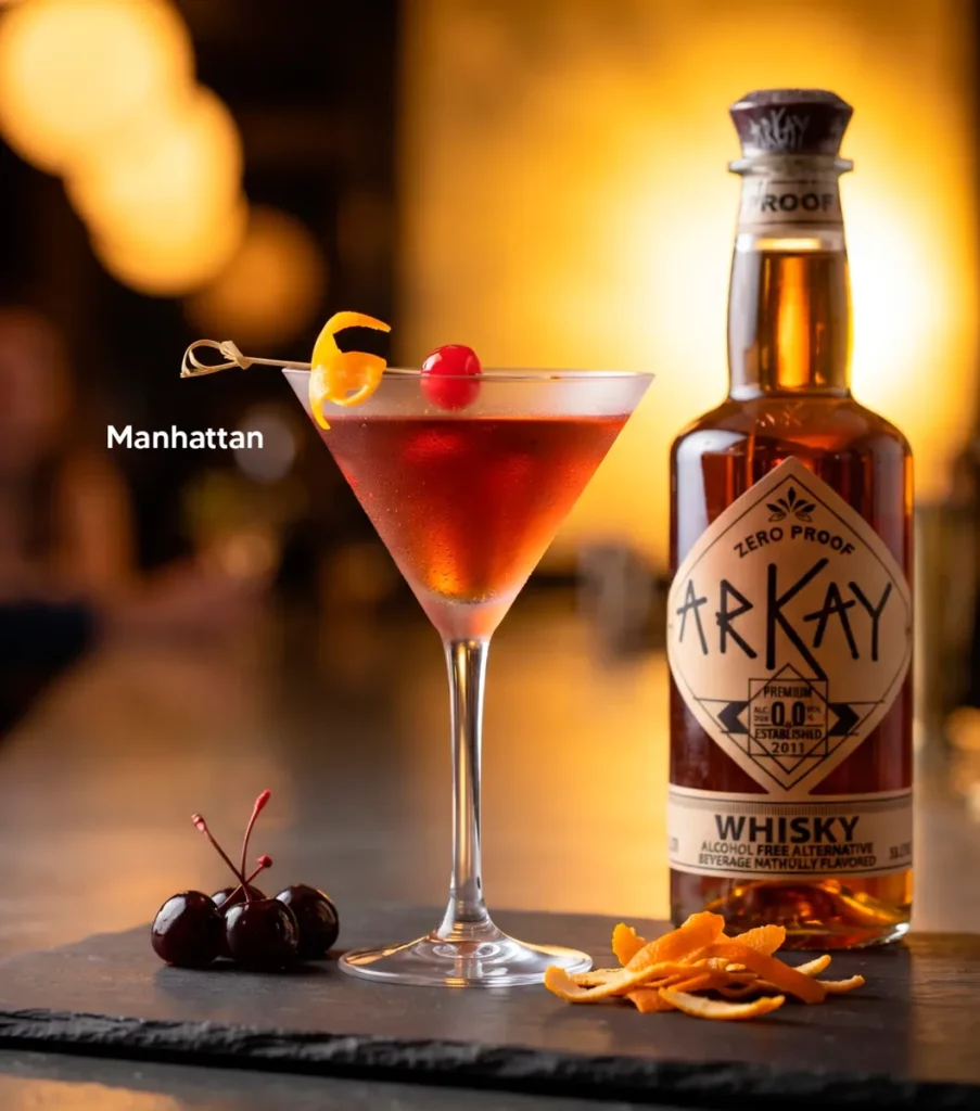 Manhattan mocktail made with ARKAY Whisky Alternative